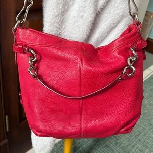 Coach Brooke  shoulder bag Satchel pebbled leather  Red 14142  Silvertone Hw EUC